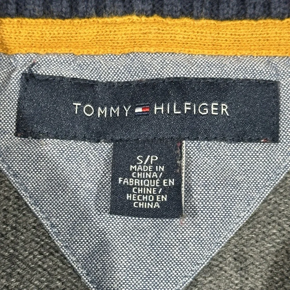 Tommy Hilfiger Mens Gray Navy Blue Full Zip Mock Neck Cotton‎ Knit Sweater Small